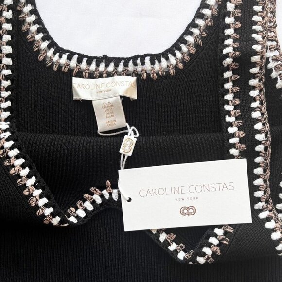 NWT CAROLINE CONSTAS BLACK RIBBED KNIT SLEEVELESS EMBROIDERED MIDI DRESS - Picture 8 of 12